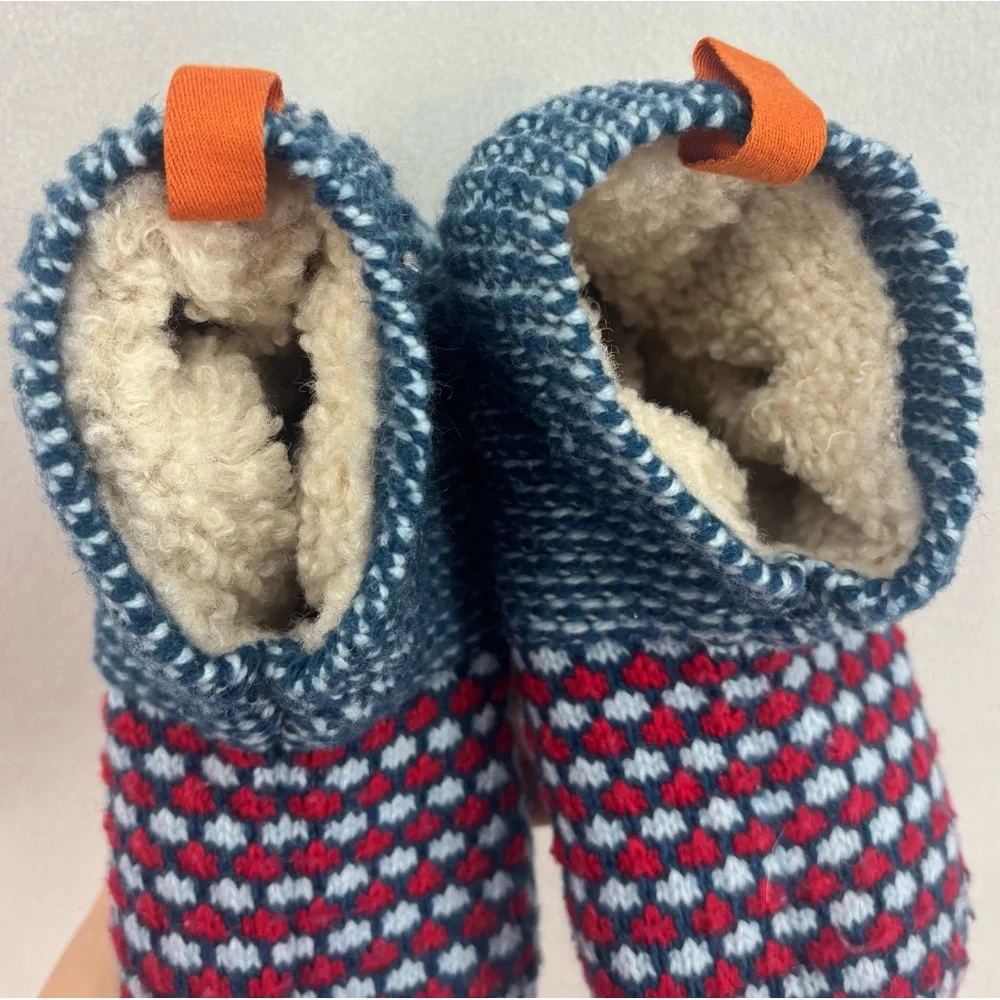 Bombas Kids Slipper Socks Youth Size 1 5 Blue Red Gripper Cozy Knit